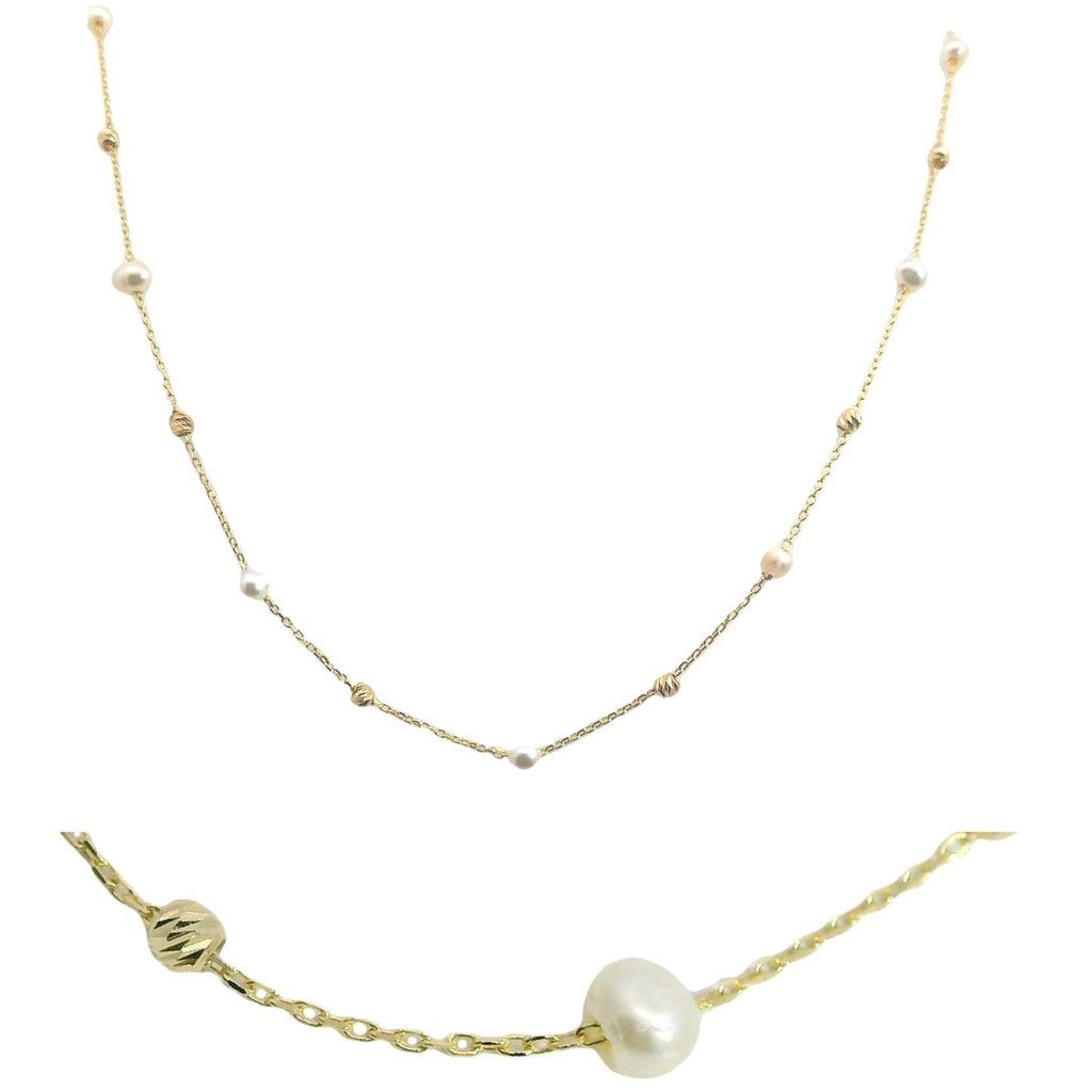 Gargantilla bolas talladas y perlas naturales oro 18k