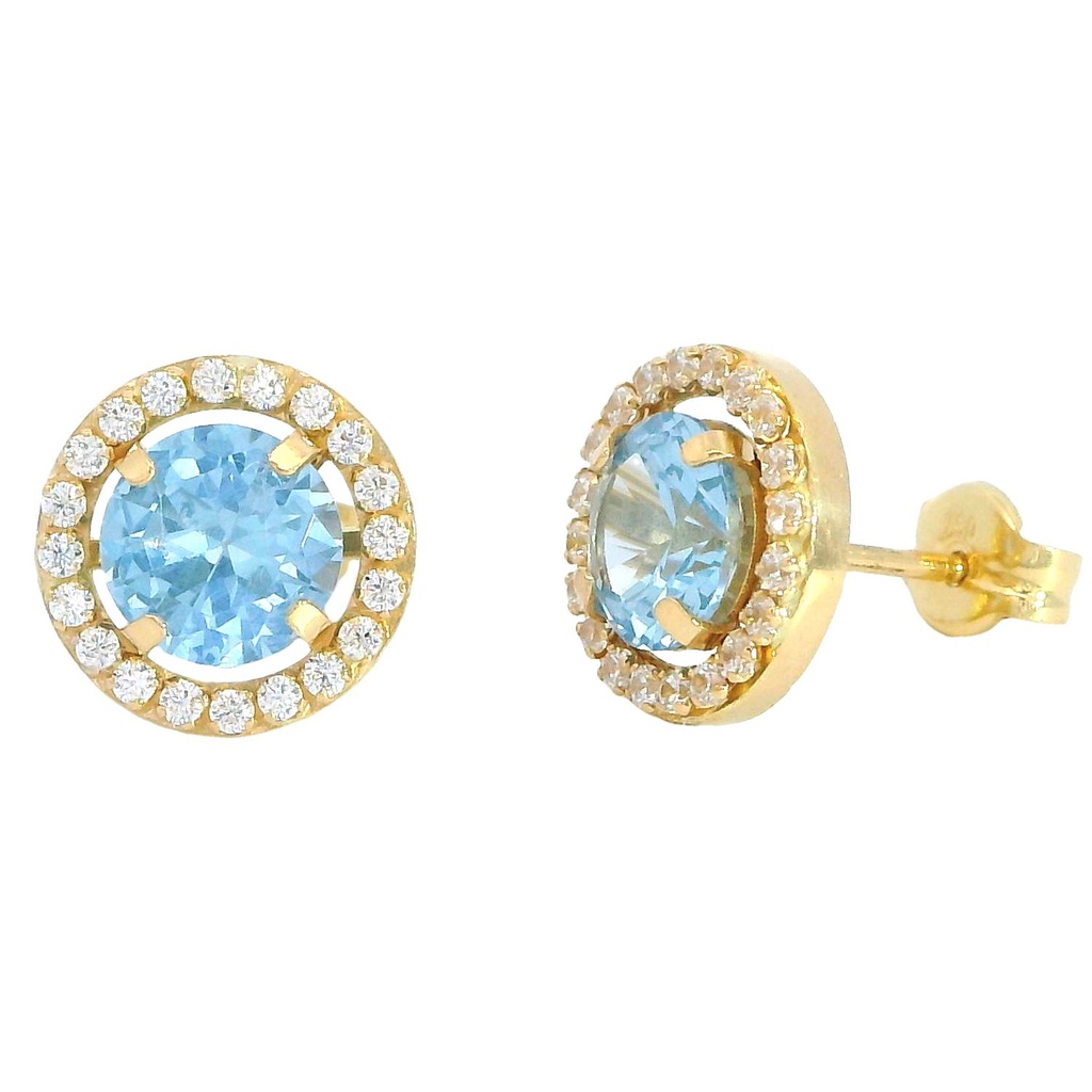 Pendientes piedra aguamarina y circonitas en oro de 18k