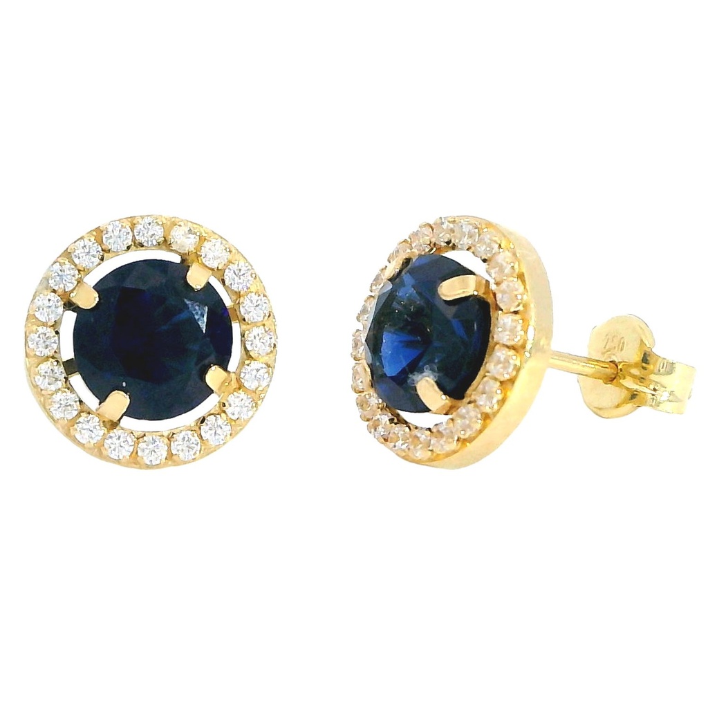 Pendientes orla con zafiro en oro de 18k
