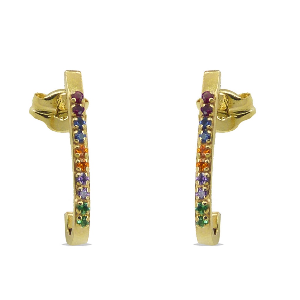 Pendientes medio aro piedras colores oro 18k