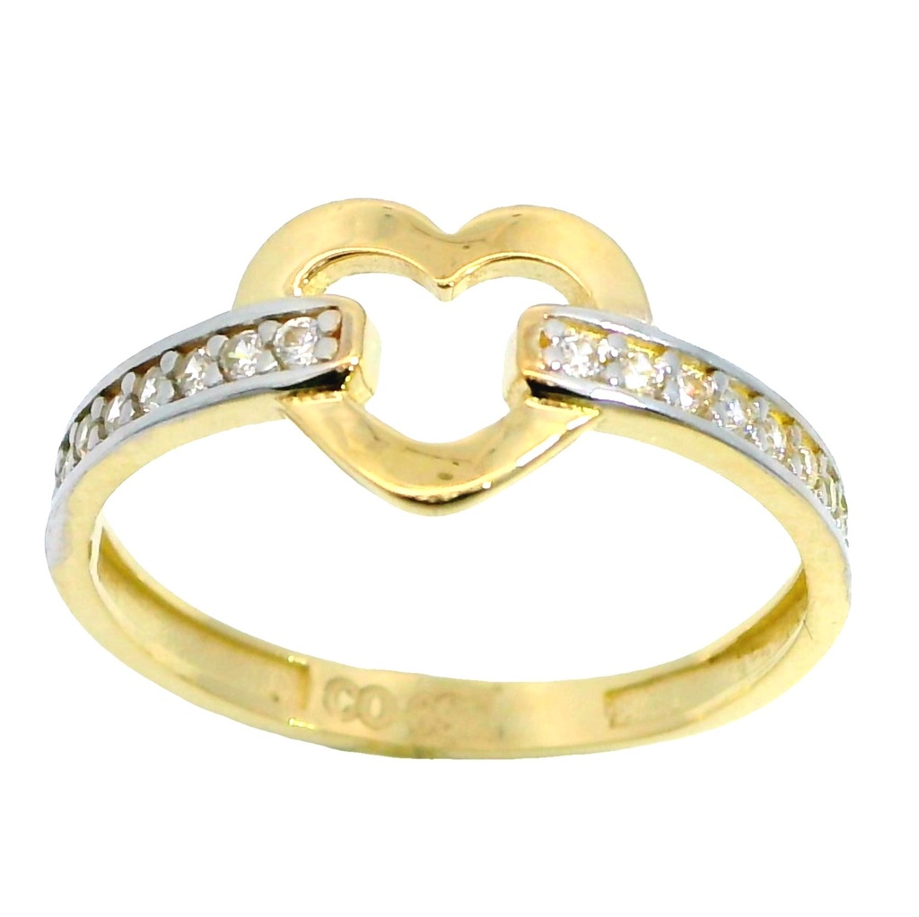 Anillo corazon y circonitas en oro 18k