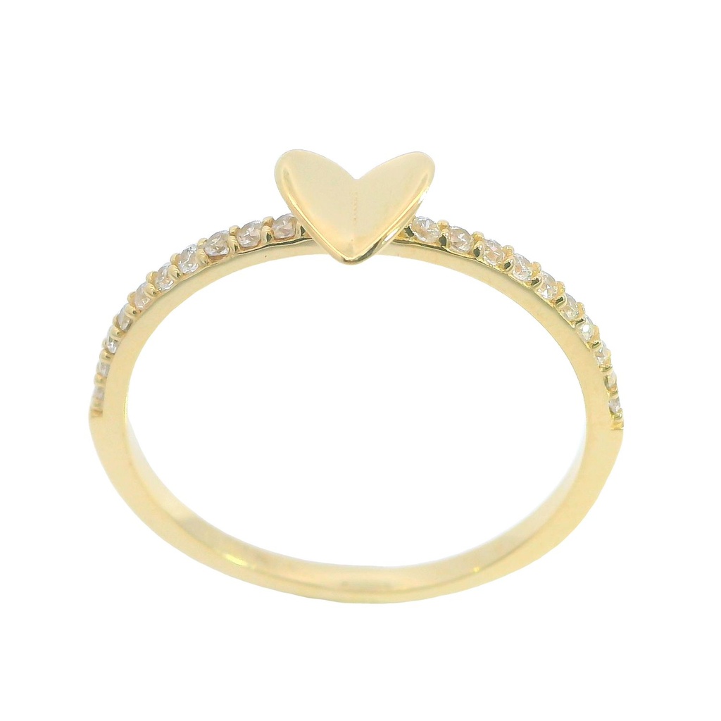 Anillo corazon y circonitas en oro de 18k