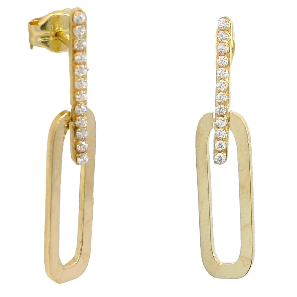 Pendientes circonita y aro ovalado oro de 18k