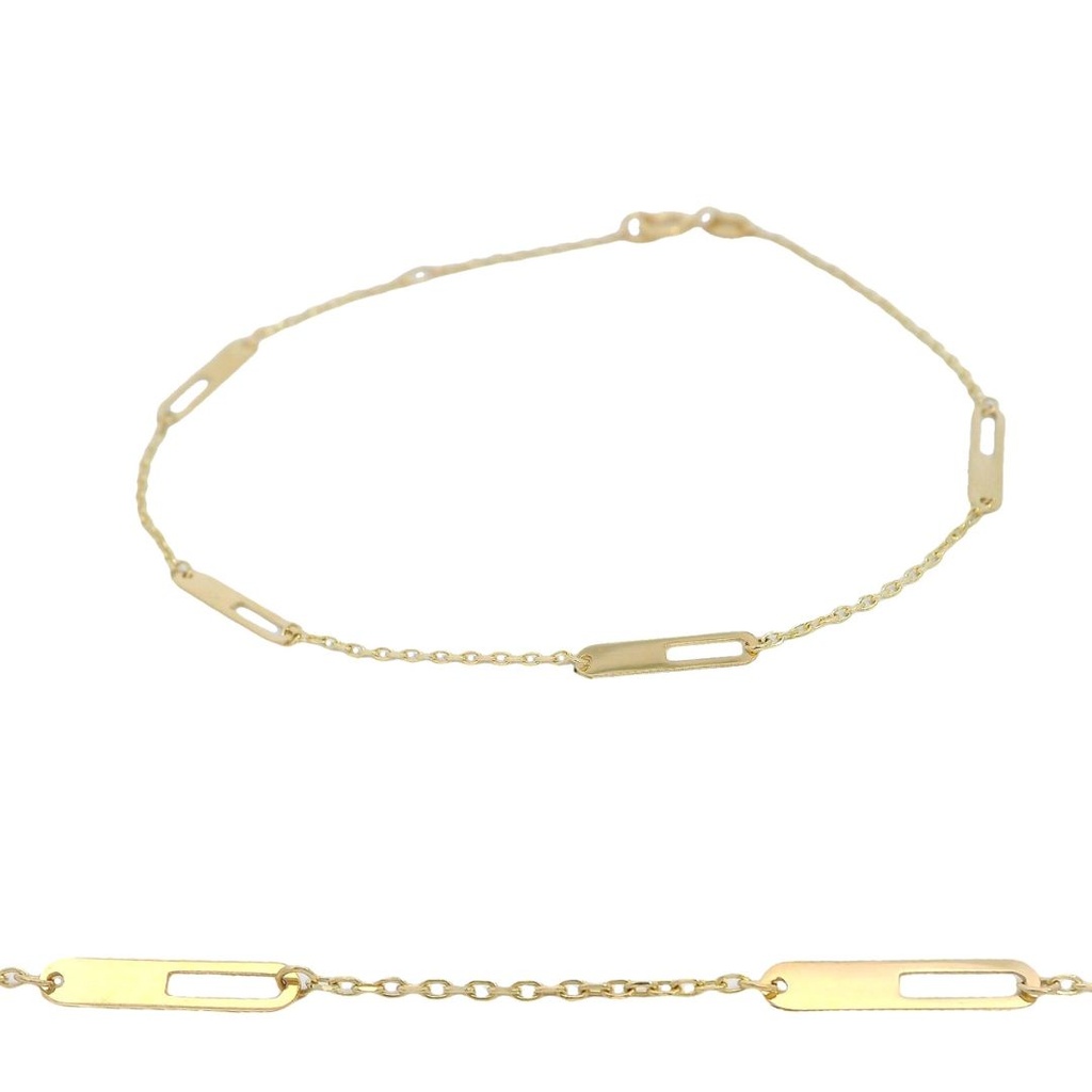 Pulsera cadena fina y placas brillo oro 18k