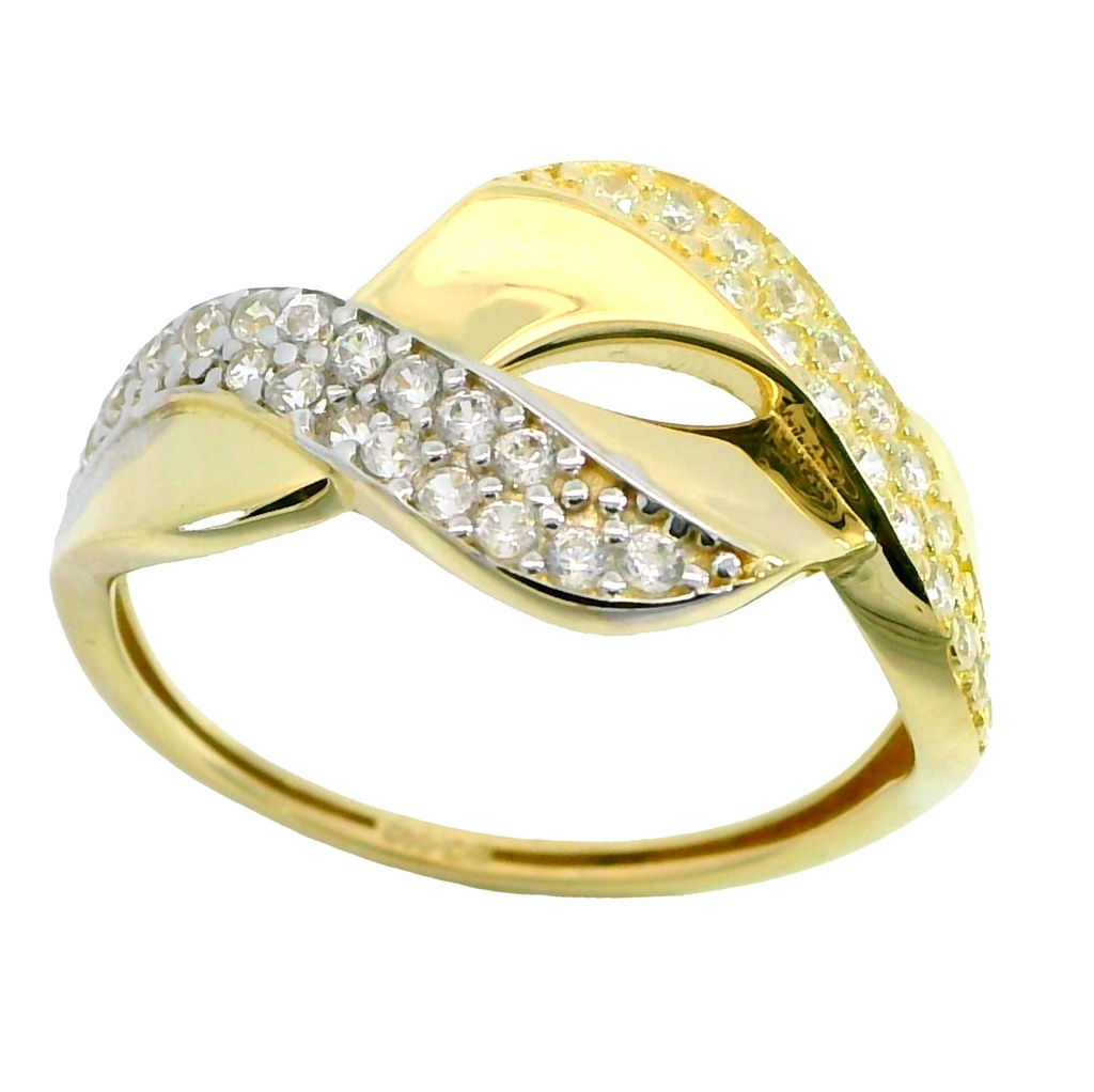 Anillo bicolor cruzado con circonitas en oro de 18k