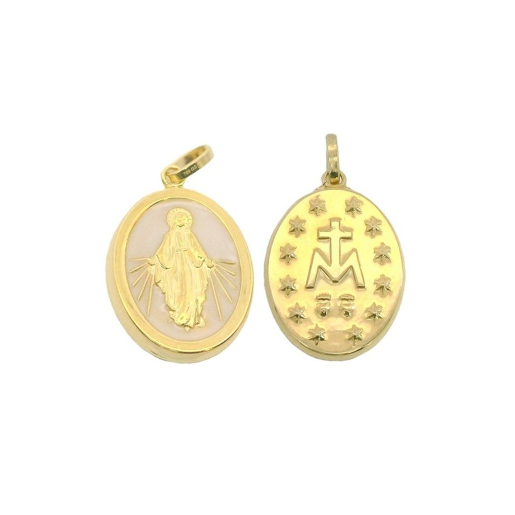 Medalla virgen la milagrosa y nácar 10MM. oro 18k