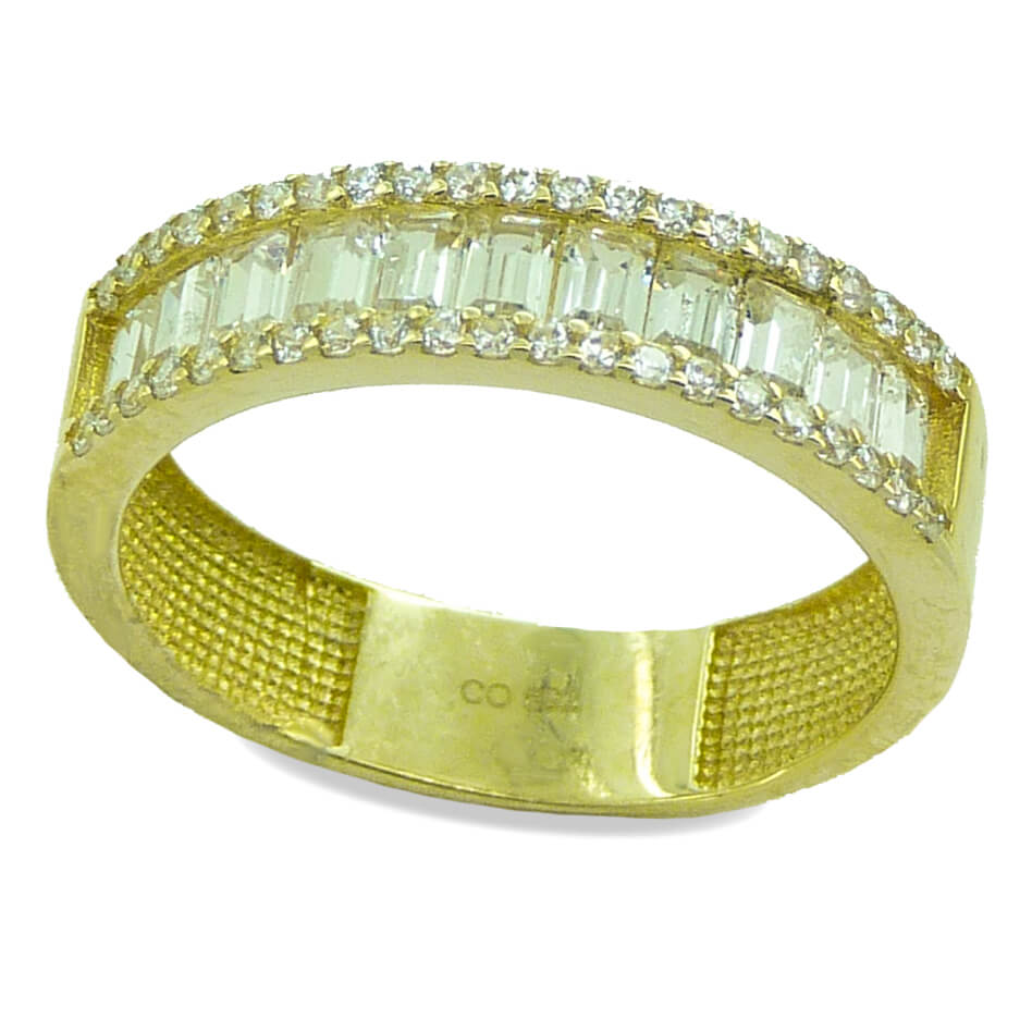Anillo alianza con circonitas carre en oro de 18k