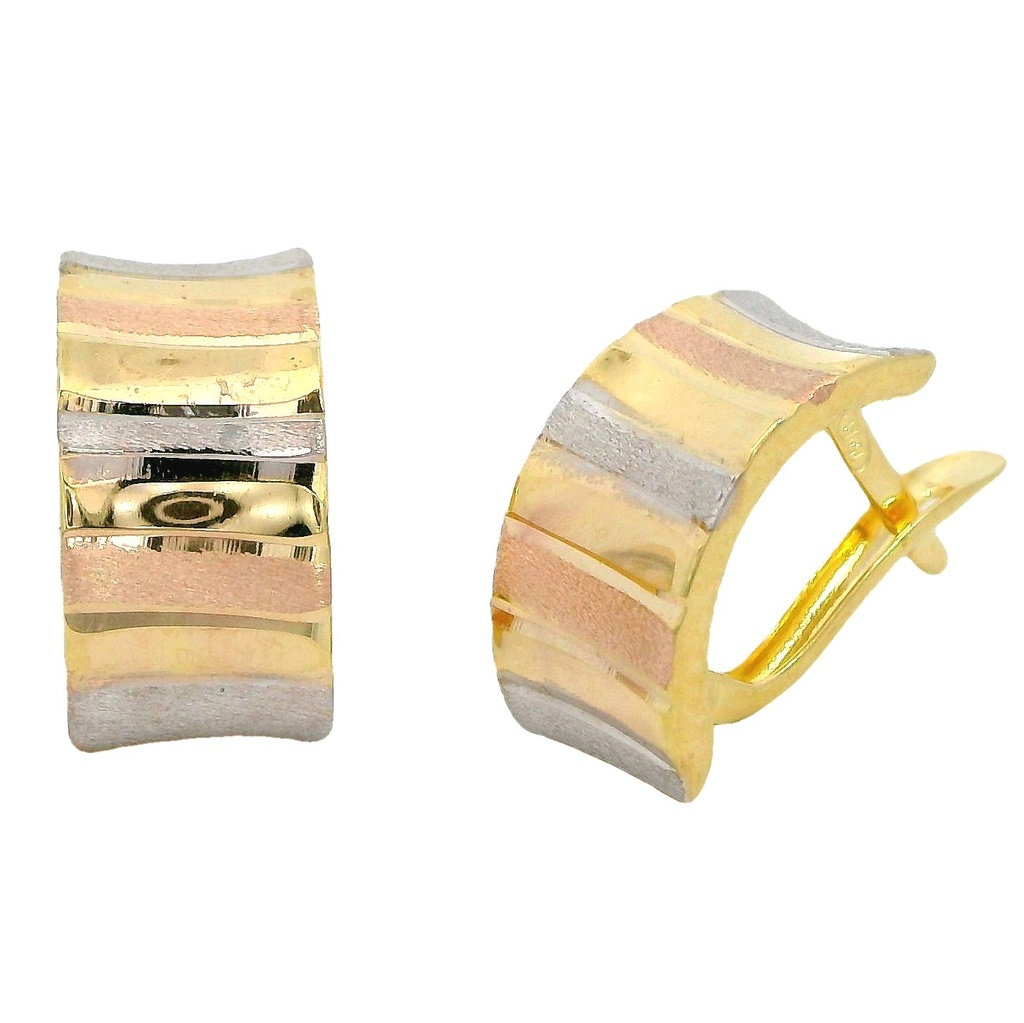 Pendientes anchos tricolor 13x7MM. oro 18k