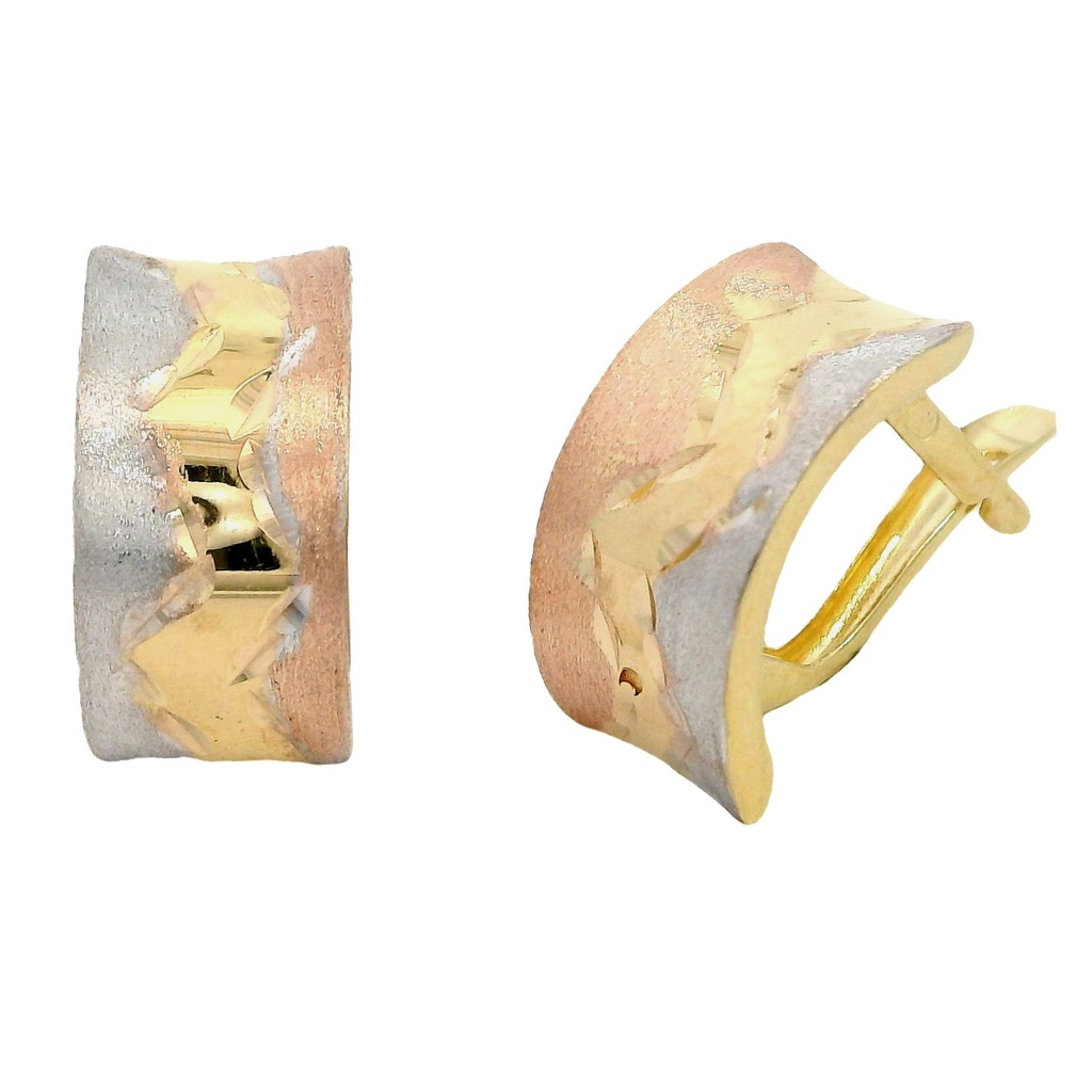 Pendientes anchos tricolor 13x7MM. oro 18k