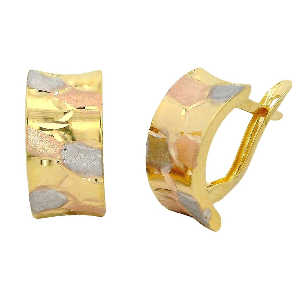 Pendientes anchos tricolor 13X7MM. oro 18k