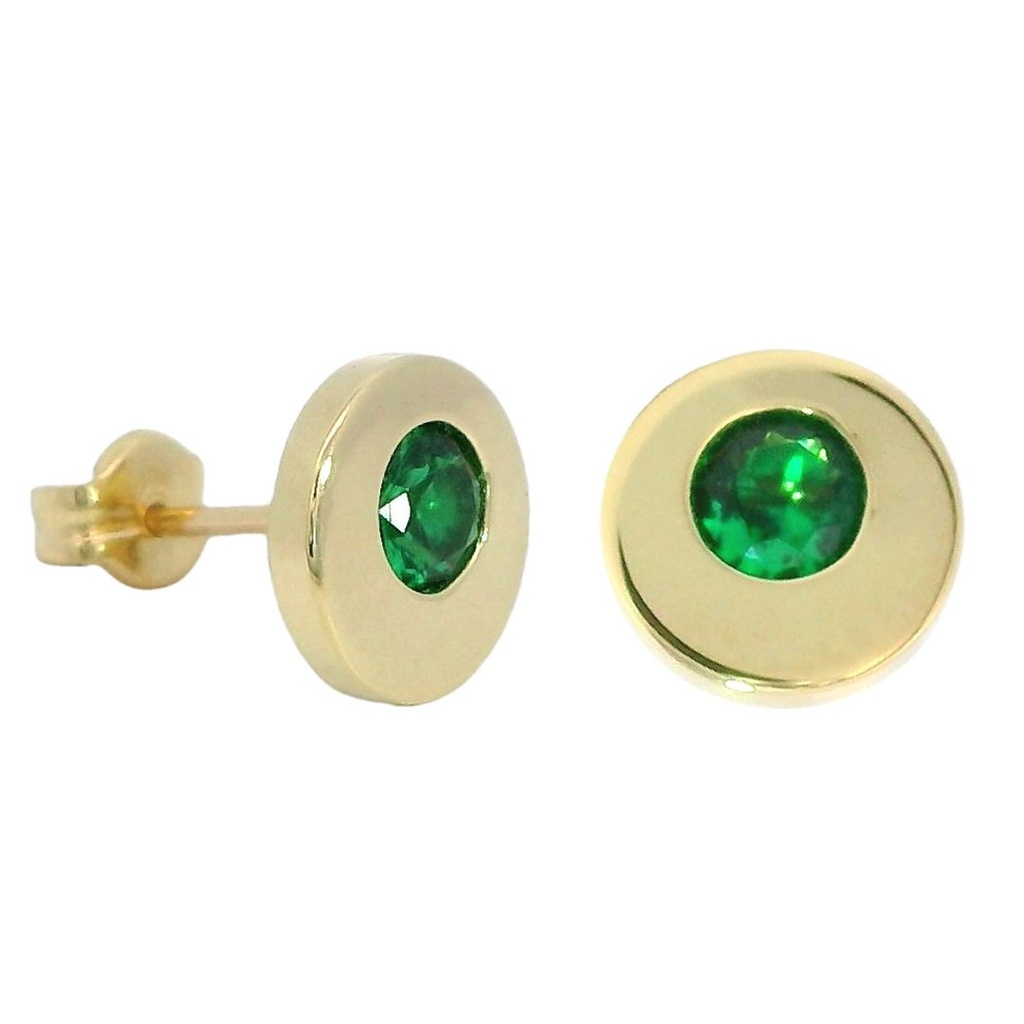Pendientes chaton con esmeralda en oro de 18k