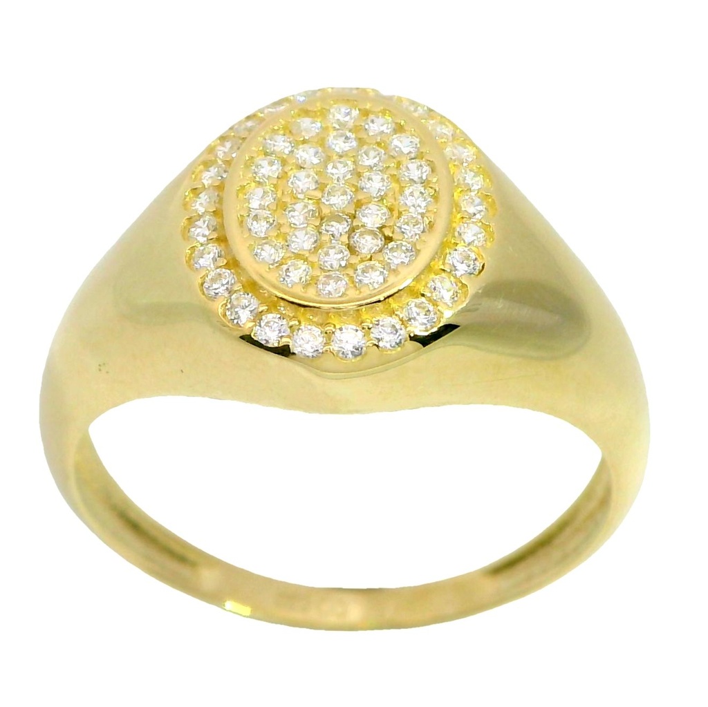 Anillo sello ovalado circonitas oro 18k