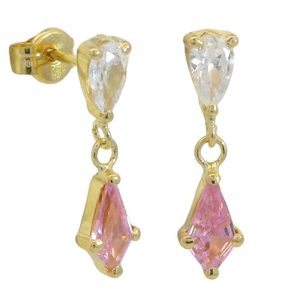 Pendientes piedra cometa rosa en oro 18k