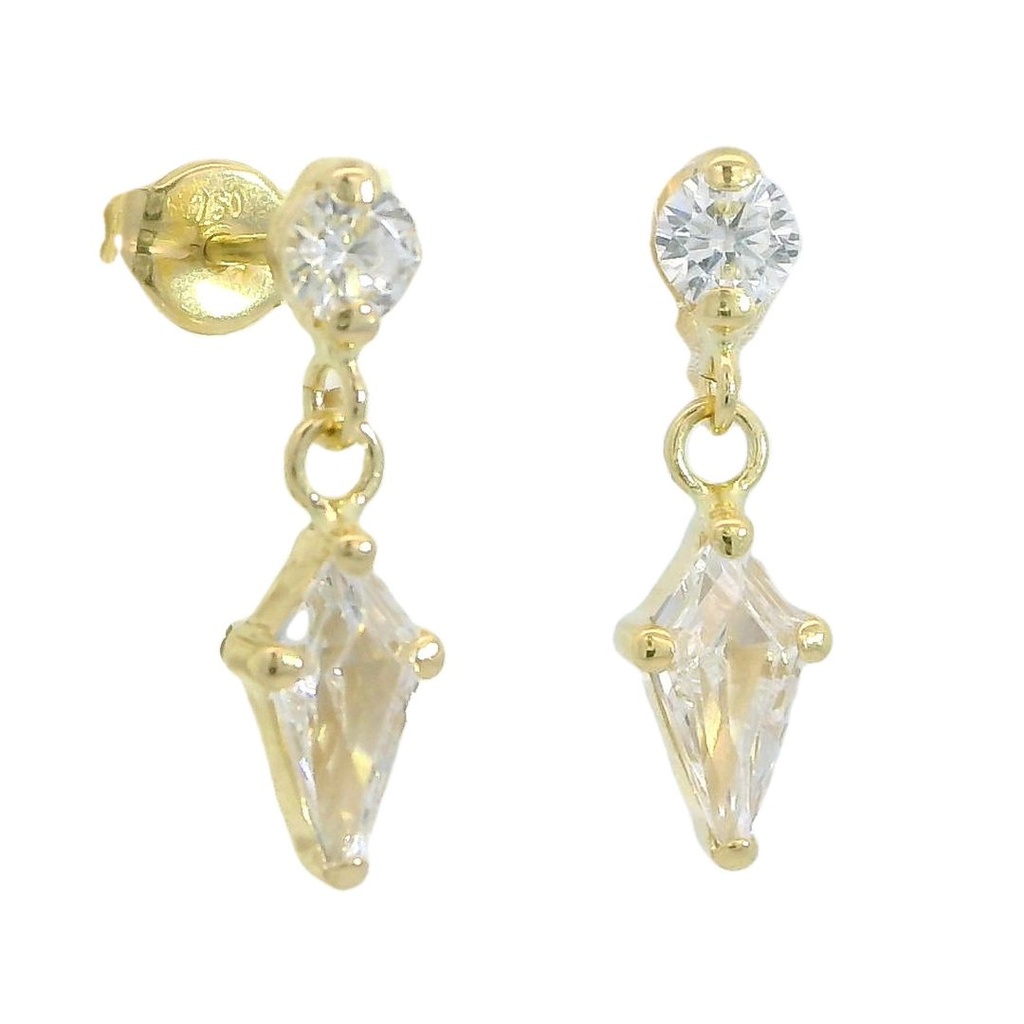 Pendientes circonita y piedra cometa blanca oro 18k