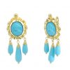 Pendientes arquillo y tres chupones color turquesa oro 18k