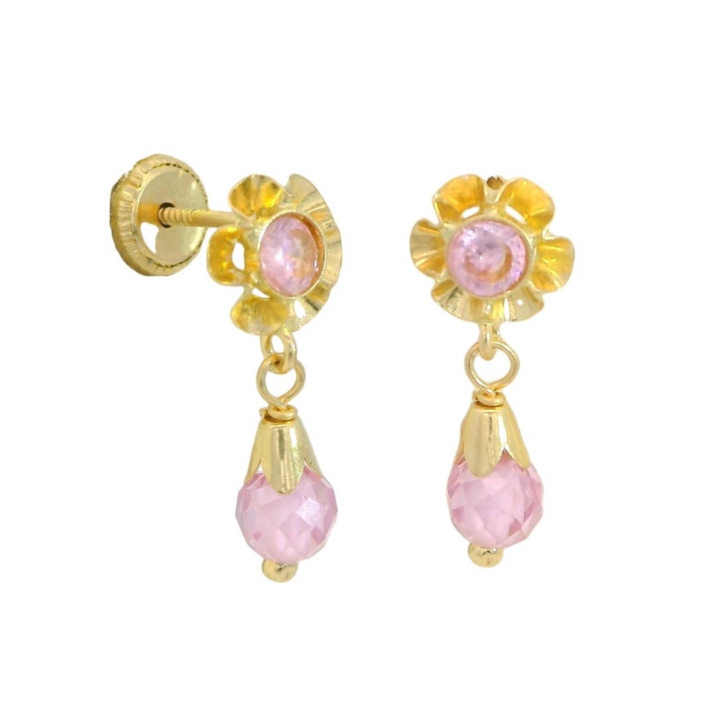 Pendientes arquillo piedra rosa en oro de 18k