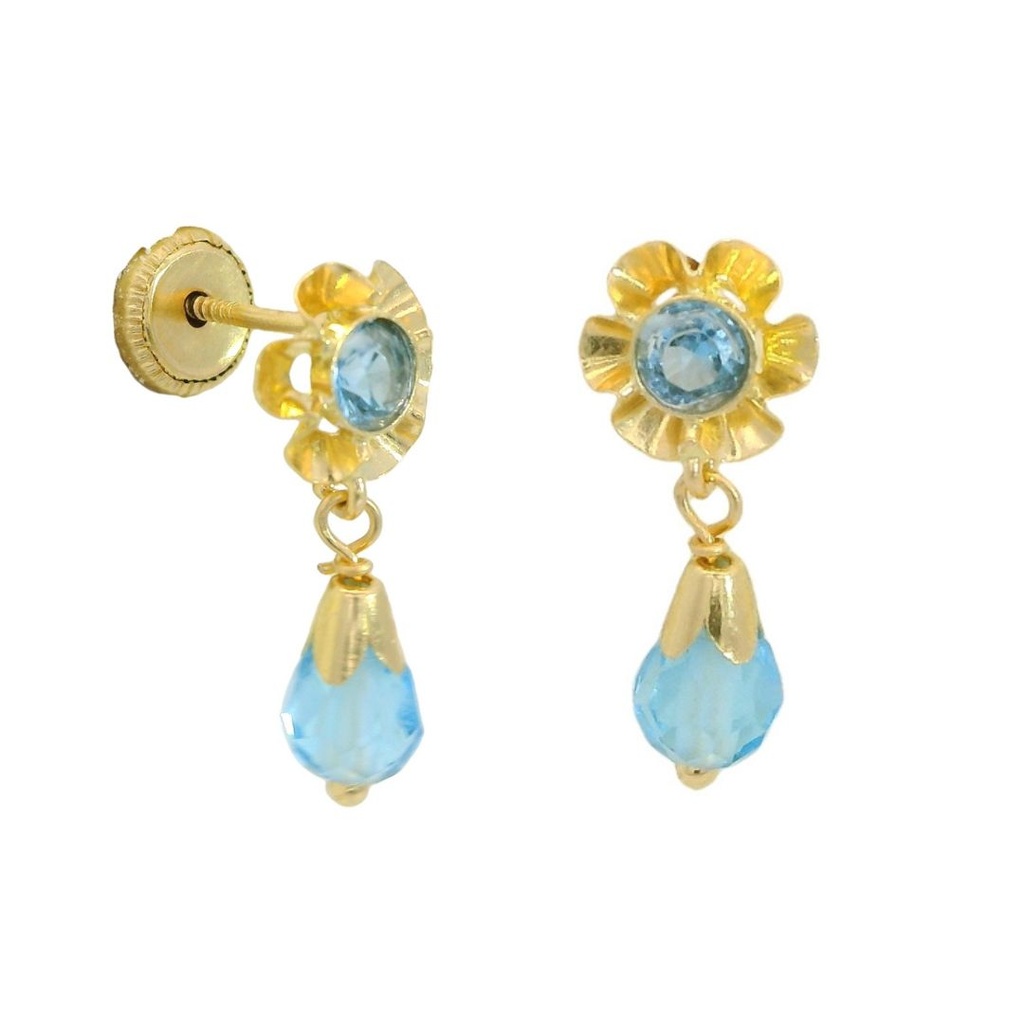 Pendientes arquillo y piedras color aguamarina oro 18k