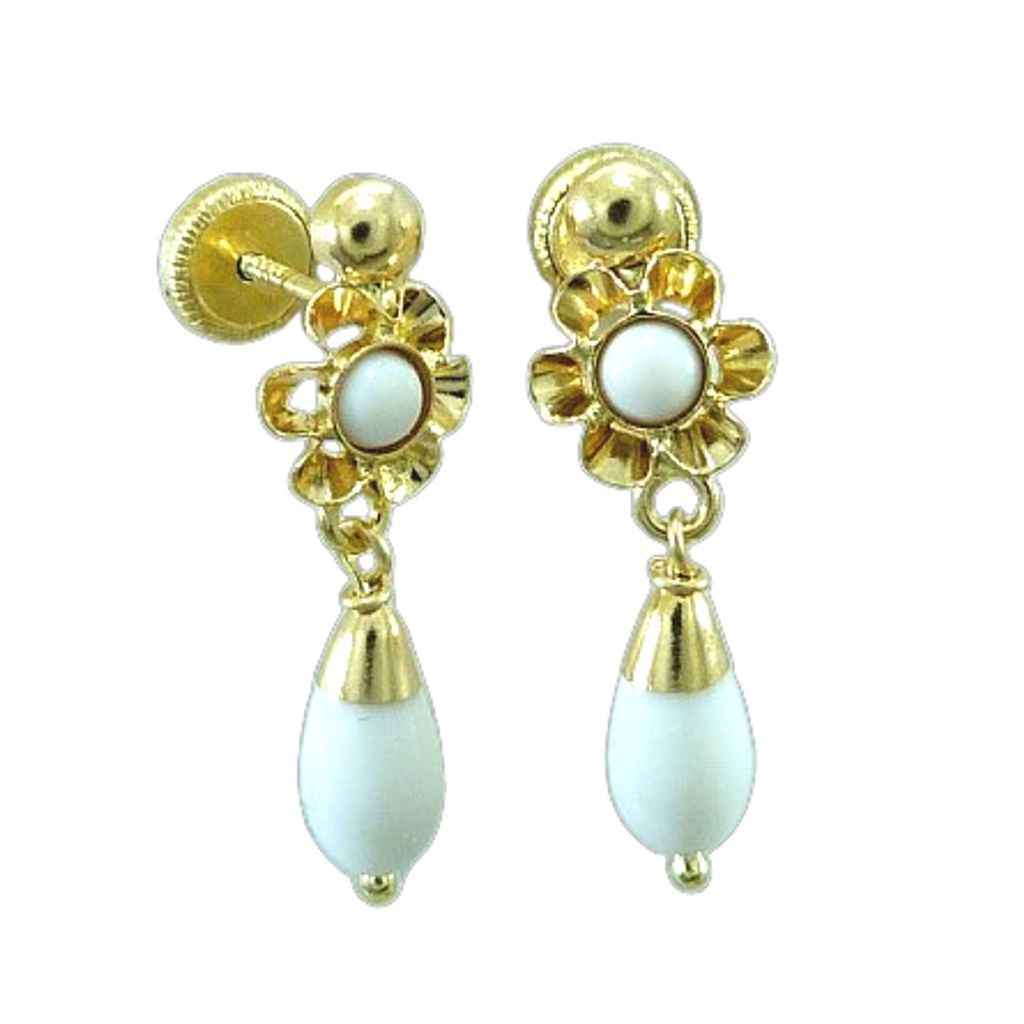 Pendientes arquillo y perita color marfil oro 18k