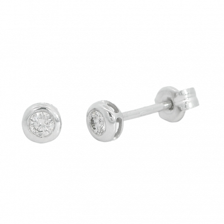 Pendientes chaton de 4mm.con diamante en oro blanco de 18k
