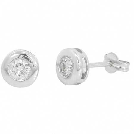 Pendientes chaton de 6mm. con diamante en oro blanco 18k