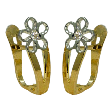 Pendientes margarita comunion bicolor oro 18k