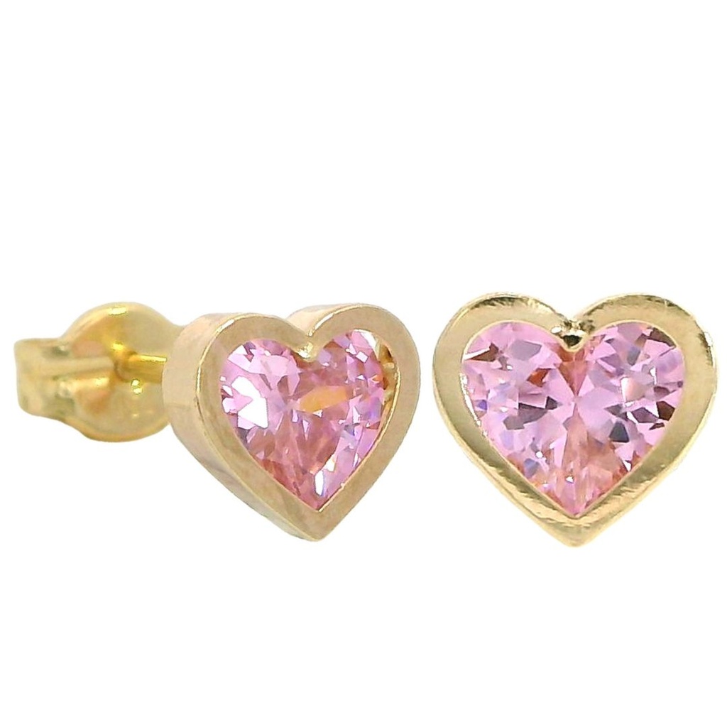 Pendientes corazon con piedra rosa oro 18k