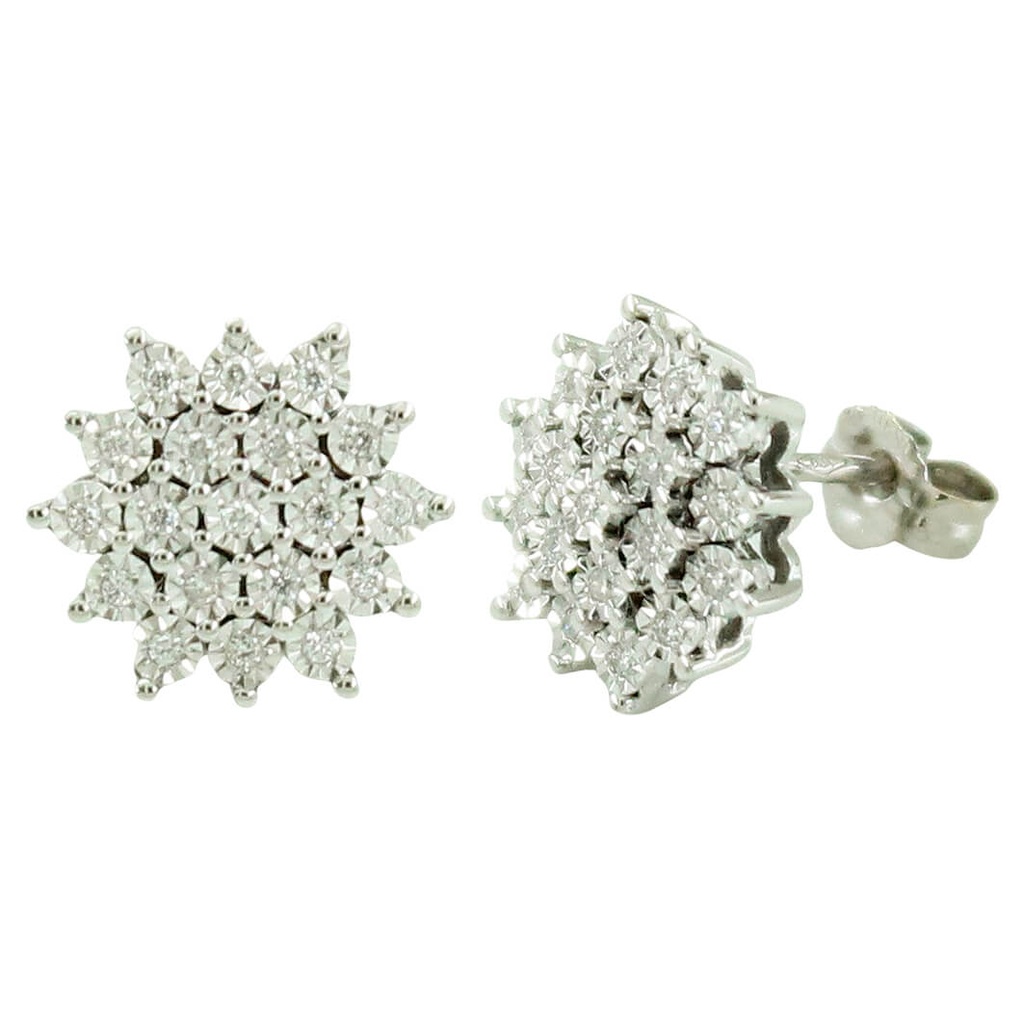 Pendientes cuajo de 19 diamantes oro blanco 18k