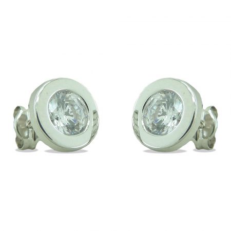 Pendientes circulo con circonita en oro blanco de 18k