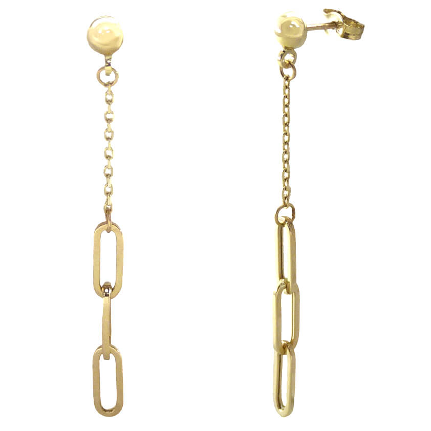 Pendientes largos cadena y eslabones oro 18k