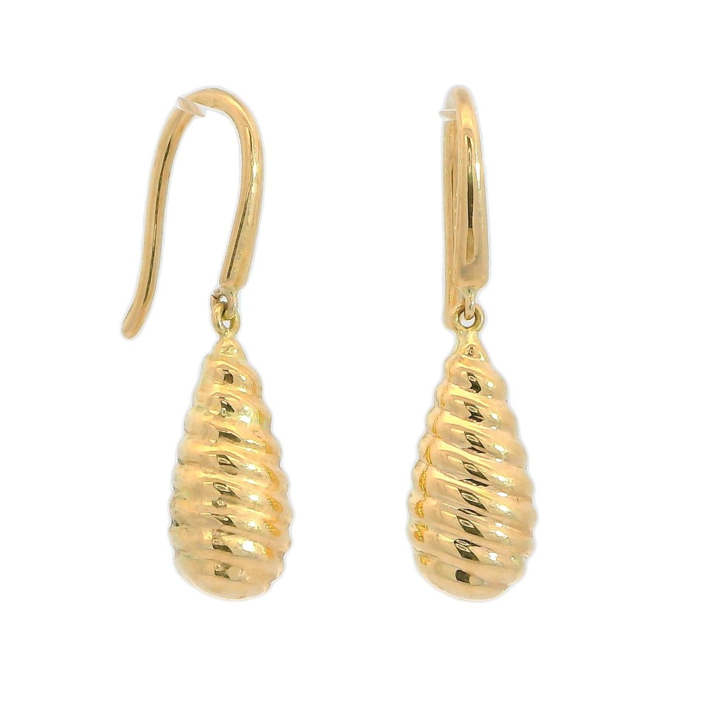 Pendientes largos pera y gallon 26x6MM. oro 18k