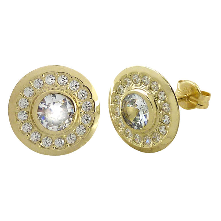 Pendientes redondos con circonitas oro de 18k