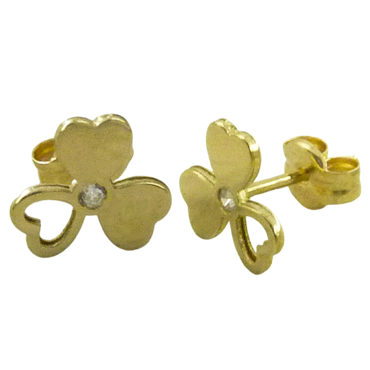 Pendientes trebol corazon y circonita oro 18k