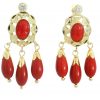 Pendientes cubana camafeo y chupones color coral oro 18k