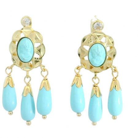 Pendientes cubana color turquesa oro de 18k