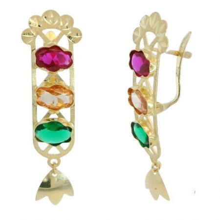Pendientes semaforos piedras colores en oro de 18k