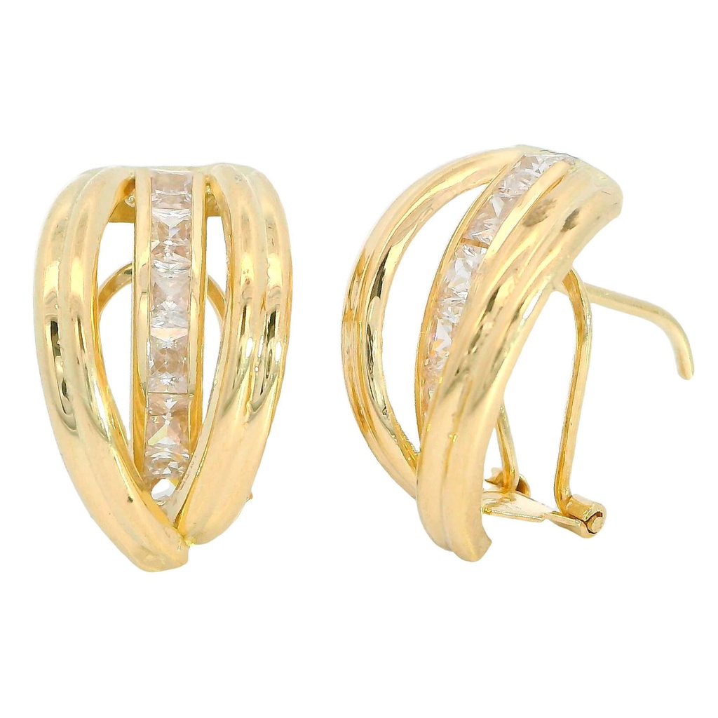 Pendientes dos bandas y una con circonitas en oro de 18k