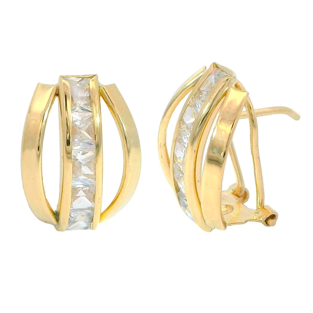 Pendientes de dos banda y una con circonitas en oro de 18k