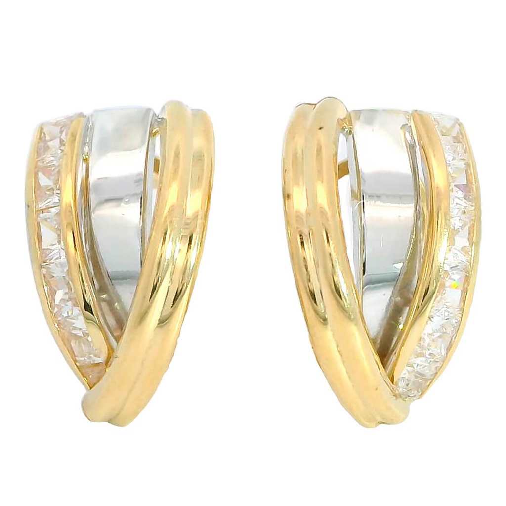 Pendientes bicolor bandas circonitas oro 18k
