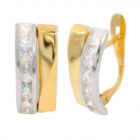 Pendientes bandas bicolor circonitas oro 18k