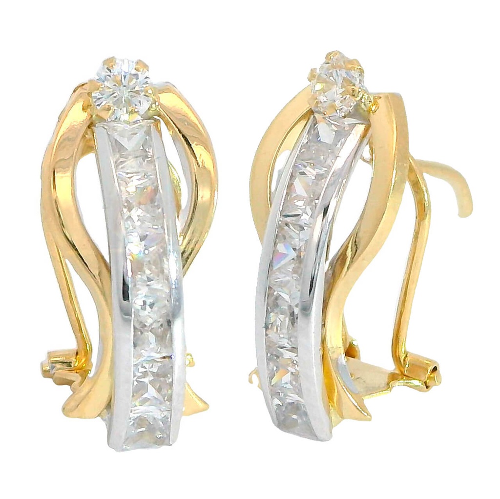 Pendientes bicolor con circonitas carre en oro de 18k
