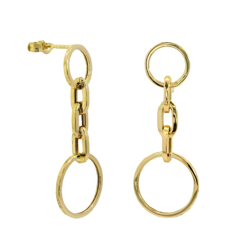 Pendientes con cadena y aros en oro de 18k