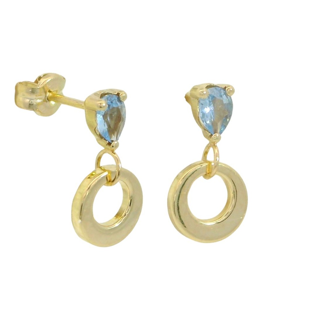 Pendientes largos piedra color aguamarina oro 18k