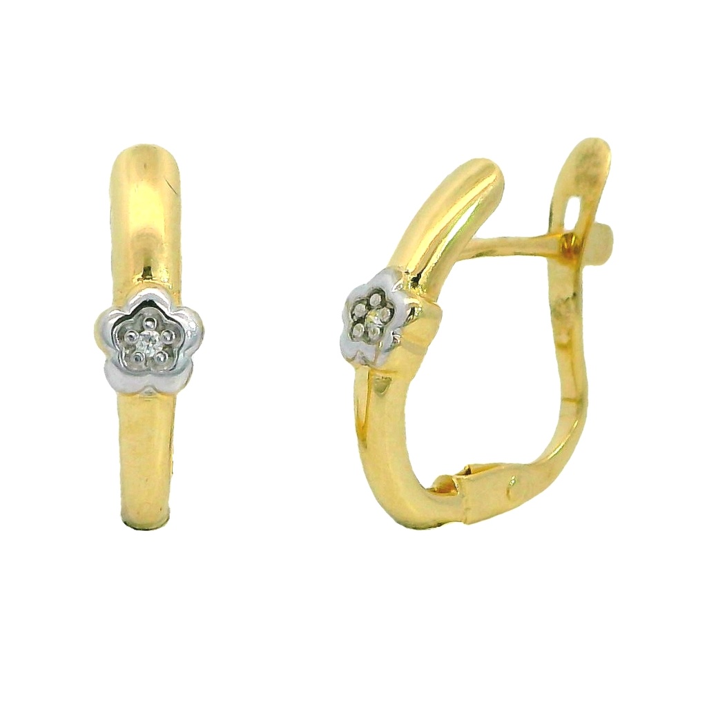 Pendientes medio aro flor circonitas oro de 18k