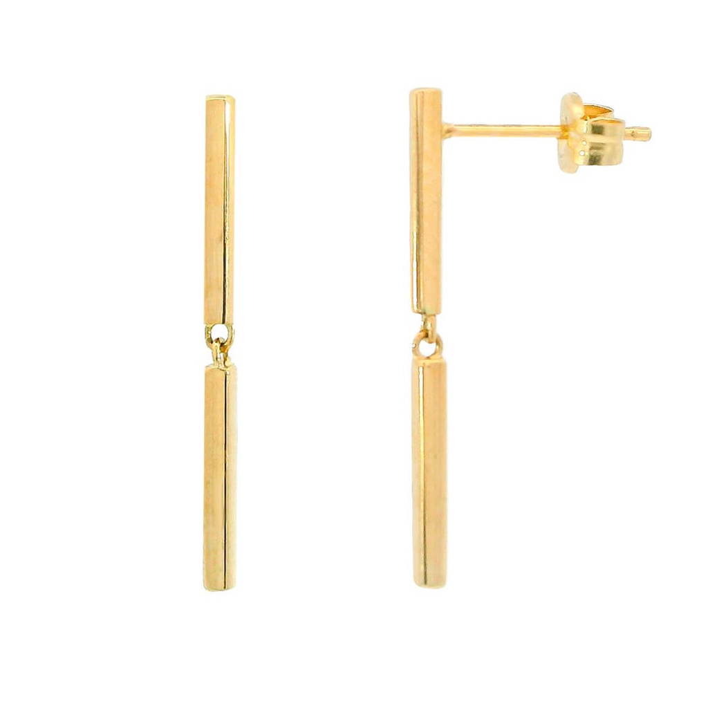 Pendiente tubo cuadrado largo liso oro 18k