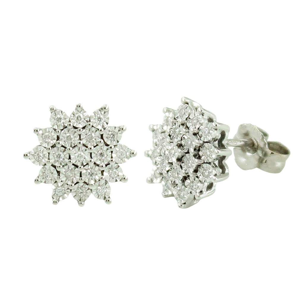 Pendientes cuajo de 19 diamantes oro blanco 18k
