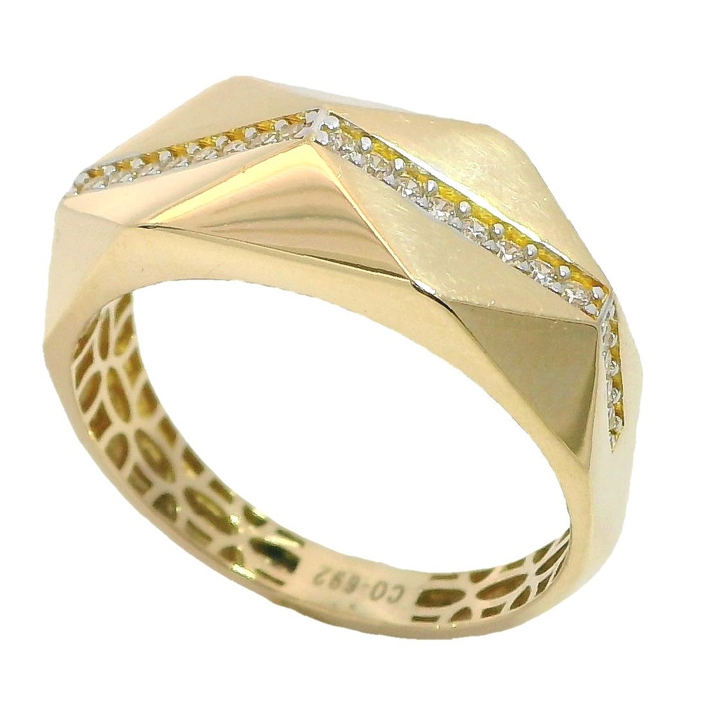 Anillo rombos y circonitas cabeza 8mm.oro 18k