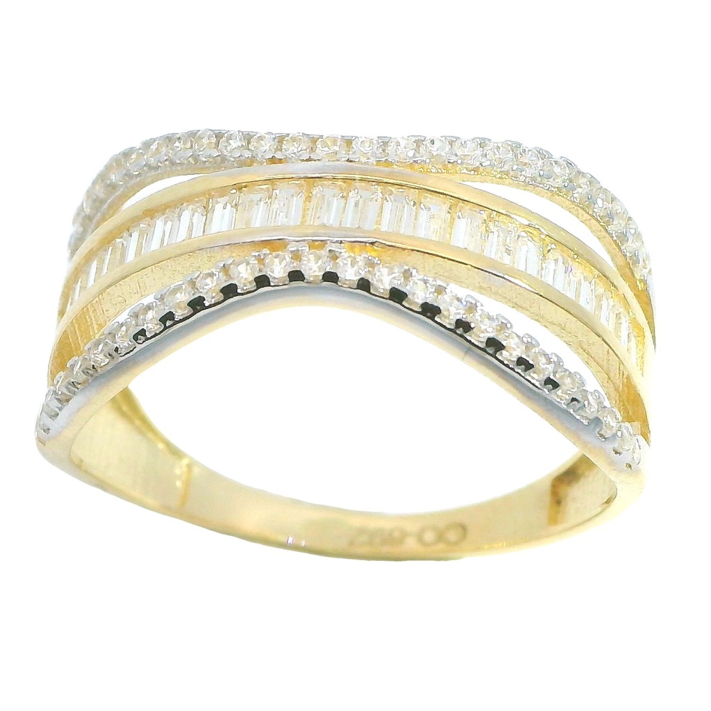 Anillo bagues y circonitas en oro de 18k