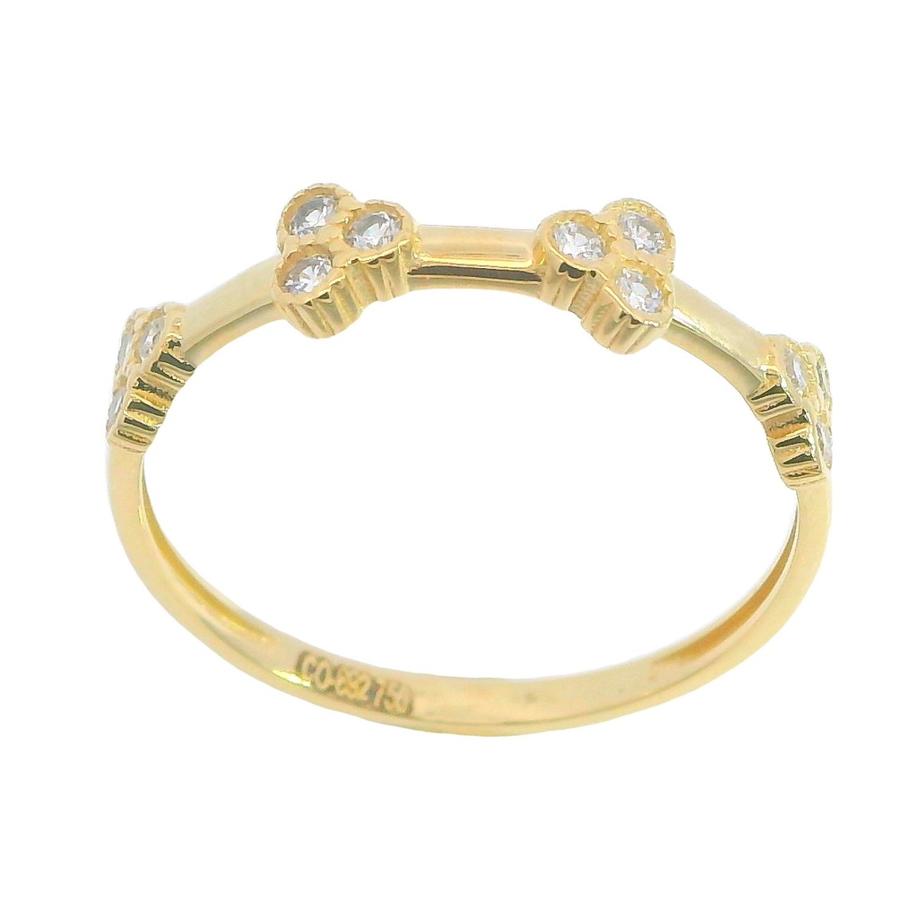 Anillo circonitas en forma de trebol en oro de 18k