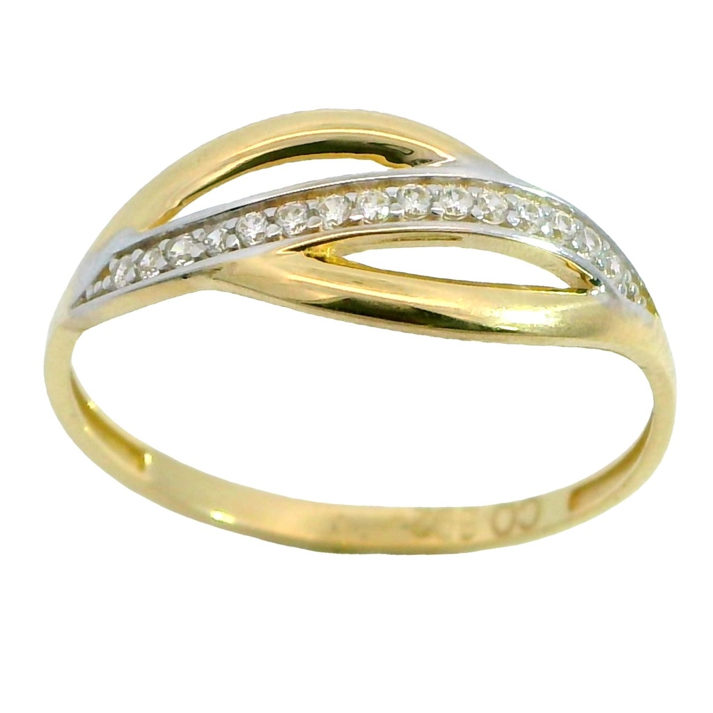 Anillo hojas con circonitas en oro 18k