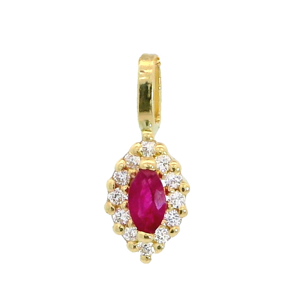 Colgante lanzadera piedra color rubí circonitas 8x5mm. oro 18k
